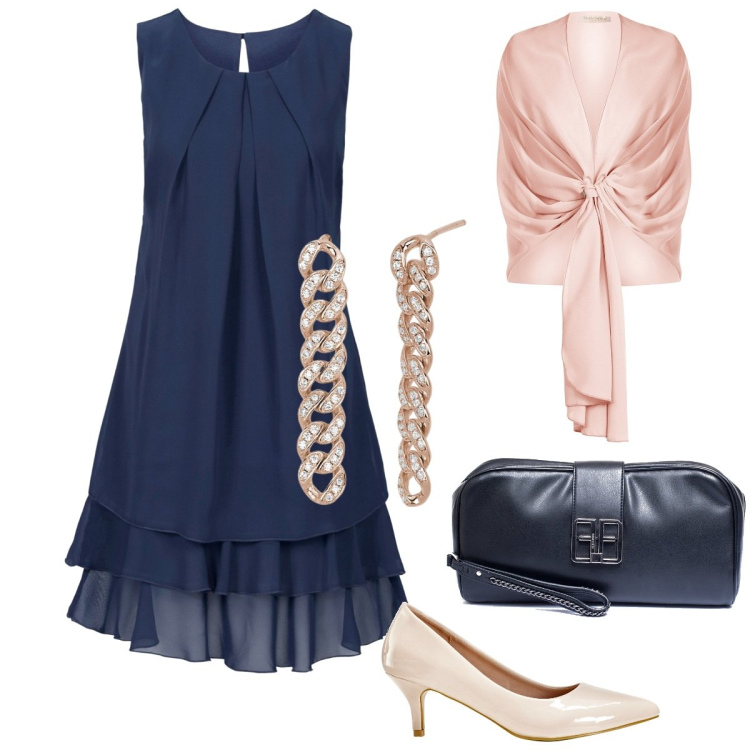 Outfit donna - Cerimonia low-cost. Stile Chic per Cerimonia. Abbinamento con vestiti, décolleté, orecchini, stole, pochette.