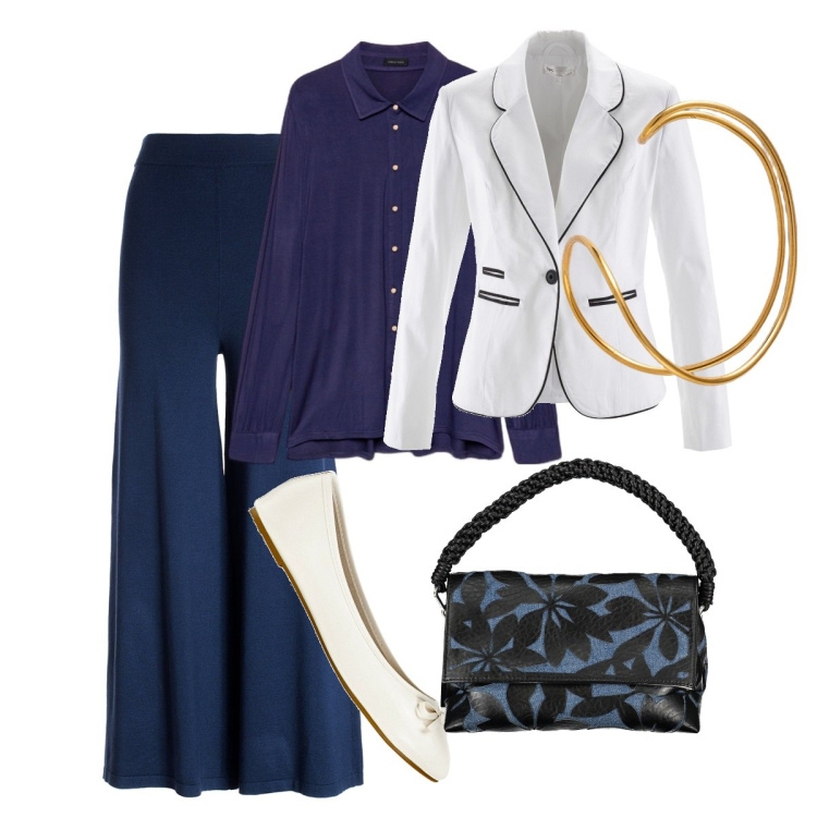 Outfit donna - In ufficio giornata produttiva!. Stile Bon Ton per Ufficio. Abbinamento con ballerine, blazer, pantaloni, braccialetti, borse a spalla, camicie.