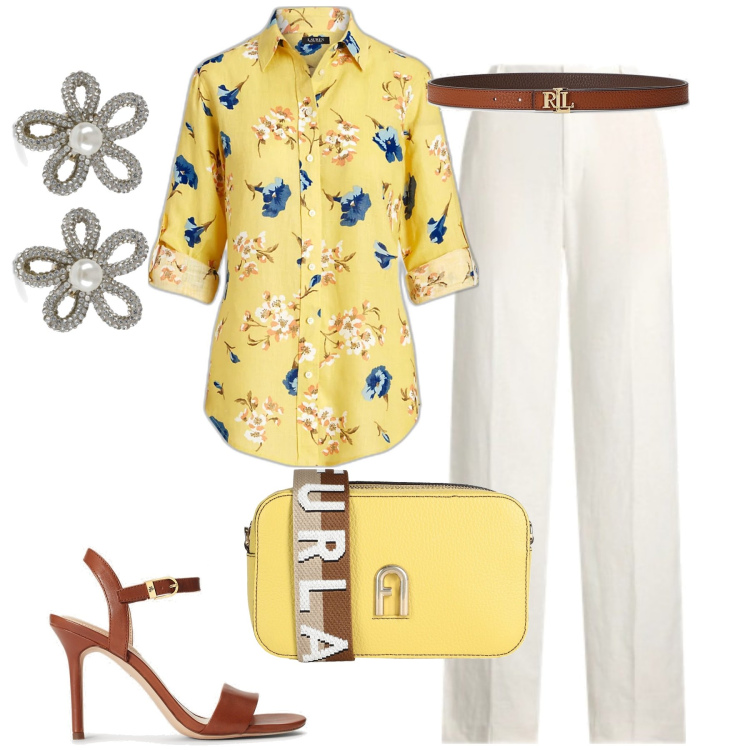 Outfit donna - Tessuti naturali: lino. Stile Romantica per Tutti i giorni. Abbinamento con borse a tracolla, cinture, sandali in pelle, camicie, pantaloni, orecchini.