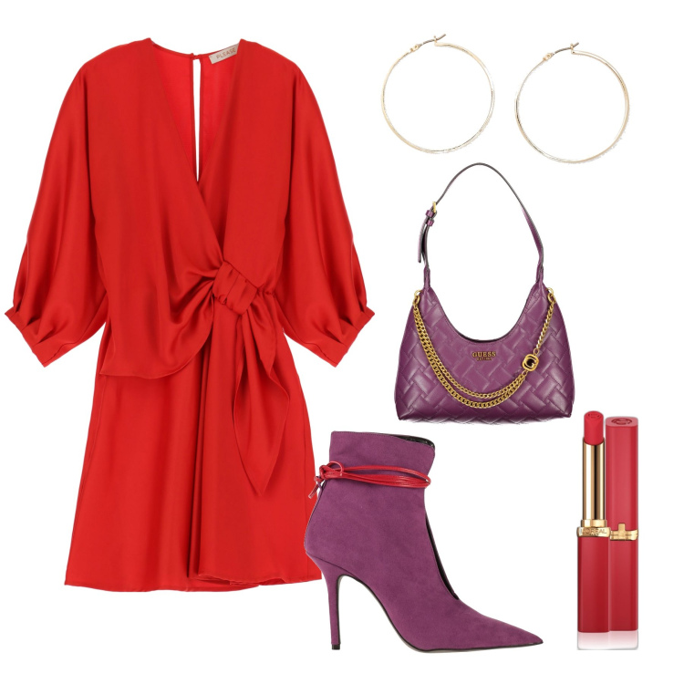 Outfit donna - Gonna e stivaletti per la sera. Stile Glamour per Serata fuori. Abbinamento con stivaletti, rossetti, vestiti corti, orecchini, borse a spalla.