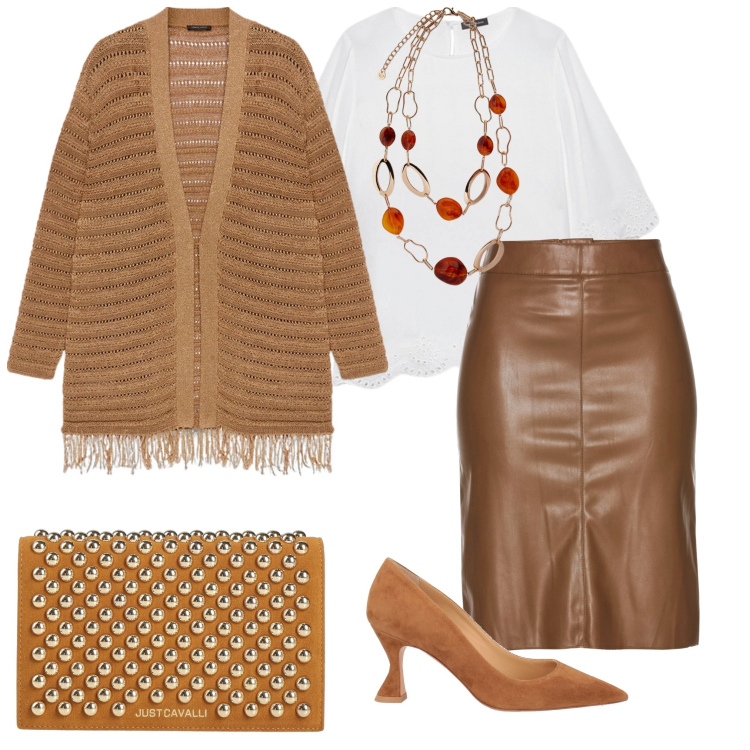 Outfit donna - Blusa bianca. Stile Casual chic per Serata fuori. Abbinamento con gonne longuette, borse a mano, décolleté, ciondoli, cardigans, bluse.