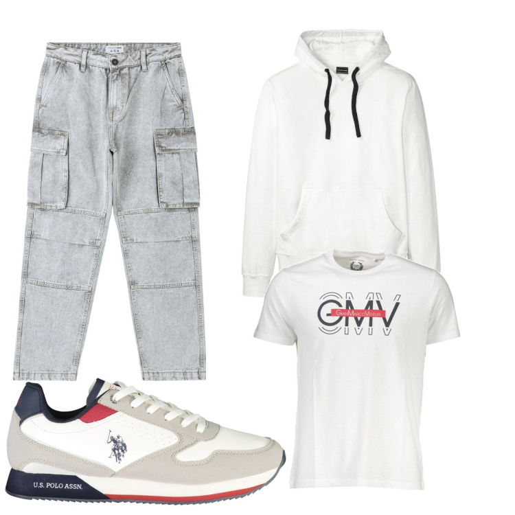 Outfit uomo - Total look #1838393. Stile Casual per Tutti i giorni. Abbinamento con felpe con cappuccio, jeans, scarpe sportive, t-shirt.