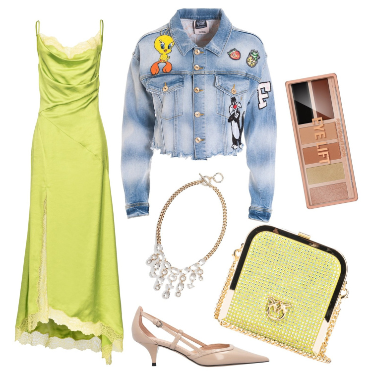 Outfit donna - Abito sottoveste per una cena speciale. Stile Trendy per Serata fuori. Abbinamento con ombretti, vestiti lunghi, clutch, décolleté, blazer, collane.