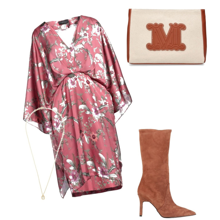 Outfit donna - Soft. Stile Casual chic per Serata fuori. Abbinamento con vestiti midi/longuette, stivali, collane, pochette.