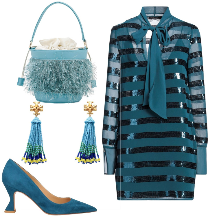 Outfit donna - Serata. Stile Chic per Serata fuori. Abbinamento con décolleté, vestiti corti, orecchini, borse a secchiello.