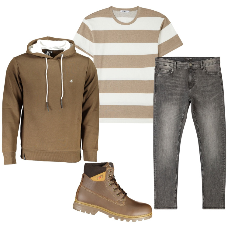 Outfit uomo - Semplice ma efficace. Stile Casual per Tutti i giorni. Abbinamento con t-shirt, jeans skinny, stivali, felpe con cappuccio.