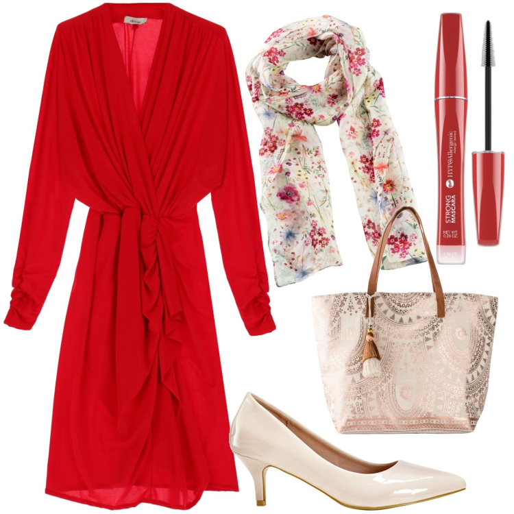 Outfit donna - Total look #1838625. Stile Chic per Serata fuori. Abbinamento con foulard, décolleté, shopping bag, mascara, vestiti corti.