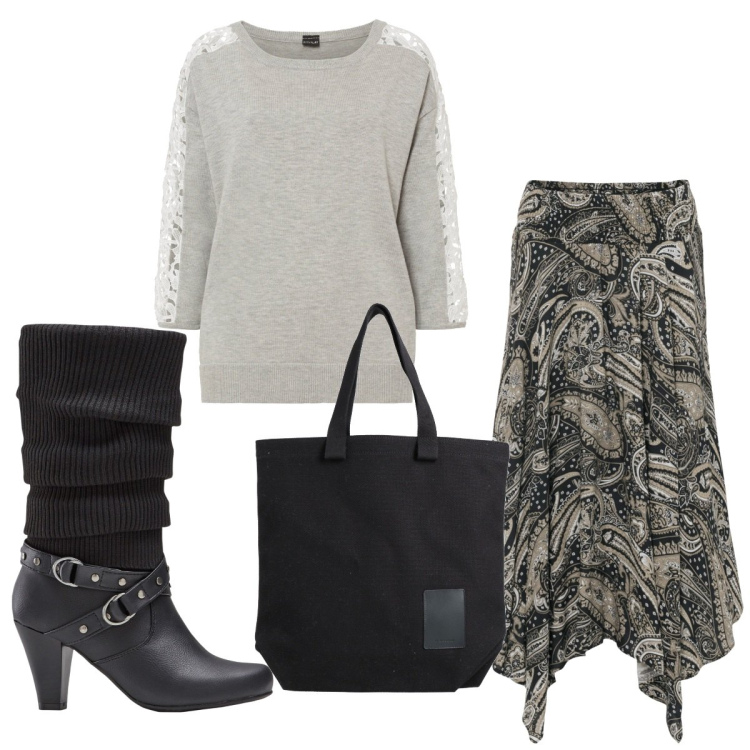 Outfit donna - Total look #1838650. Stile Etnico per Tutti i giorni. Abbinamento con stivali, gonne longuette, maglieria, borse a mano.