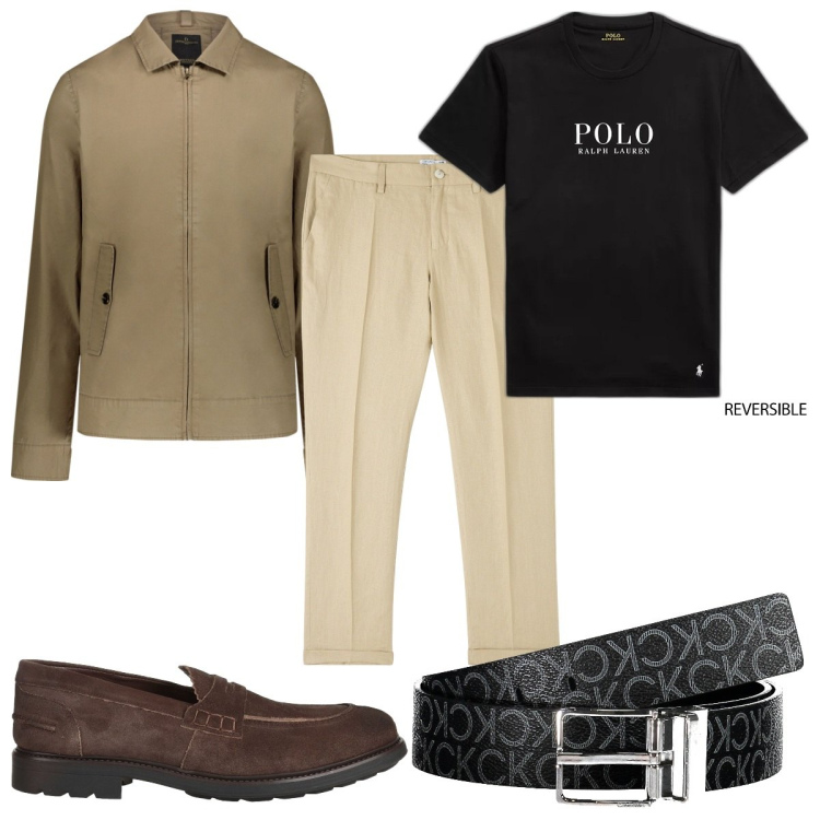Outfit uomo - Total look #1838691. Stile Trendy per Tutti i giorni. Abbinamento con scarpe stringate, pantaloni chino, giacche, t-shirt, cinture.