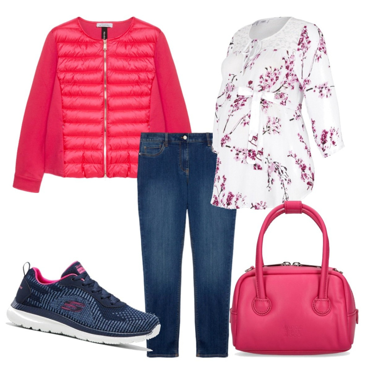 Outfit donna - Colori preferiti. Stile Romantica per Tutti i giorni. look ideale per Premaman. Abbinamento con bluse, sneakers, piumini, jeans skinny, borse a mano.