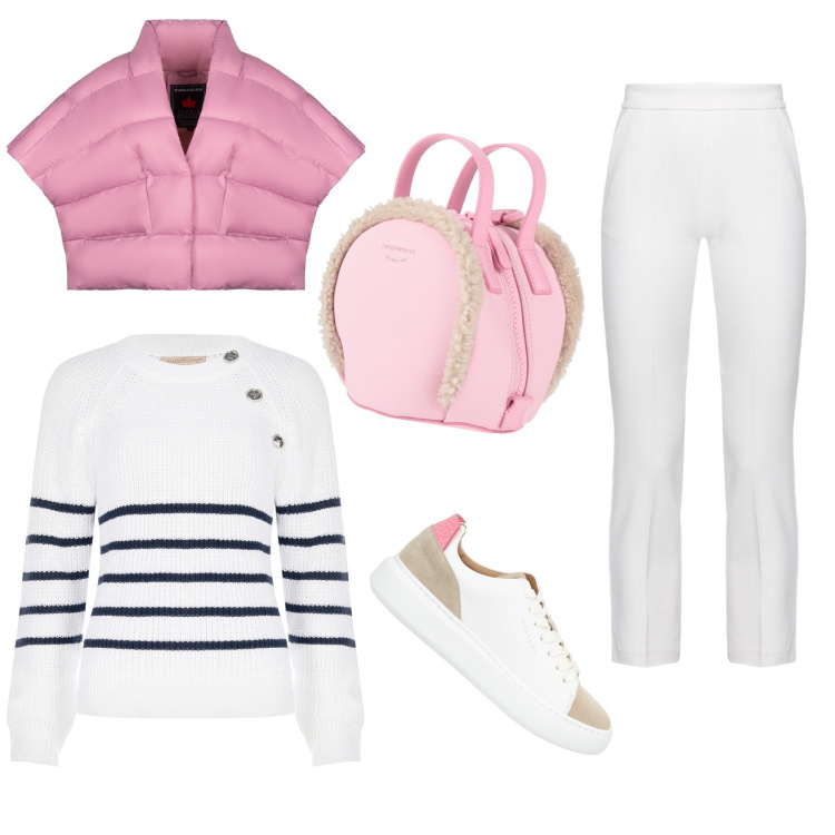 Outfit donna - Perfetta sportiva. Stile Casual per Tutti i giorni. Abbinamento con zaini, sneakers, pantaloni, maglieria, cappe.