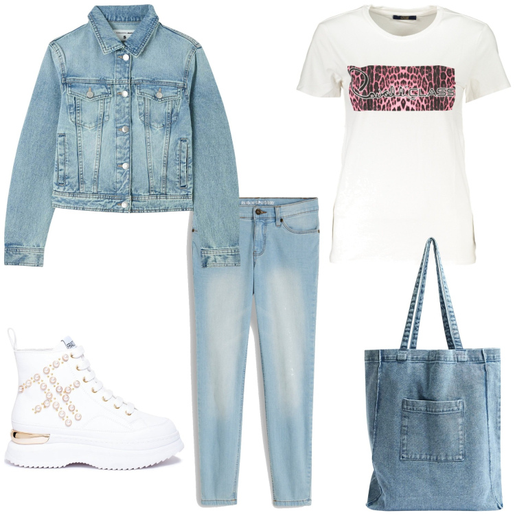Outfit donna - I miei must have primaverili. Stile Basic per Tutti i giorni. Abbinamento con jeans skinny, shopping bag, blazer, sneakers, t-shirt.