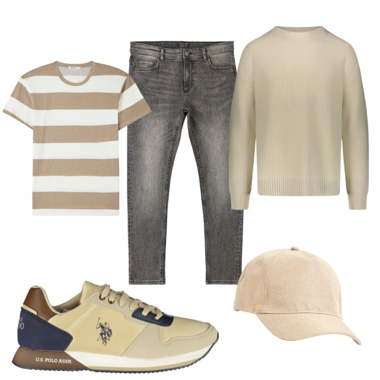 Outfit uomo - Total look #1838893. Stile Trendy per Tutti i giorni. Abbinamento con t-shirt, jeans skinny, cappelli, maglieria, scarpe sportive.