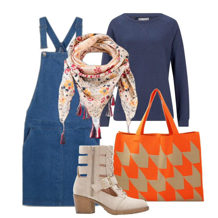 Outfit donna - Tutti i giorni denim. Stile Basic per Tutti i giorni. Abbinamento con felpe, stivaletti, vestiti, foulard, borse a spalla.