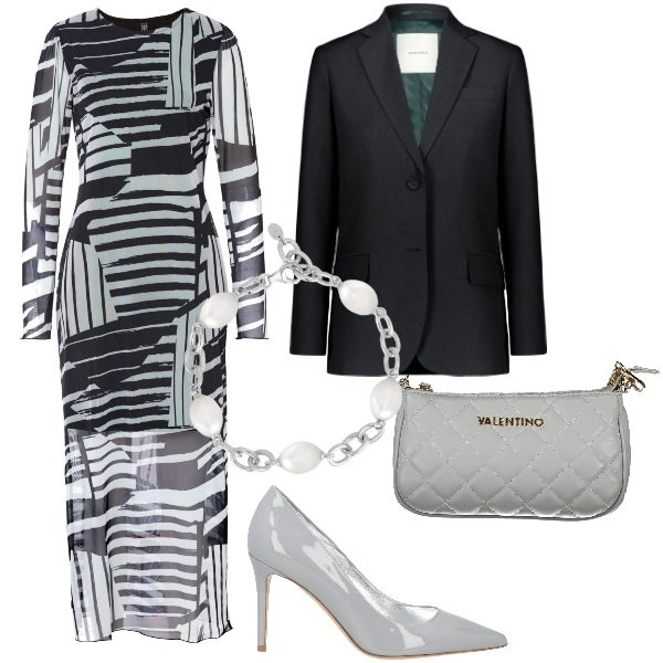 Outfit donna - Una cerimonia di sera. Stile Chic per Cerimonia. Abbinamento con vestiti, décolleté, braccialetti, blazer, borse a spalla.