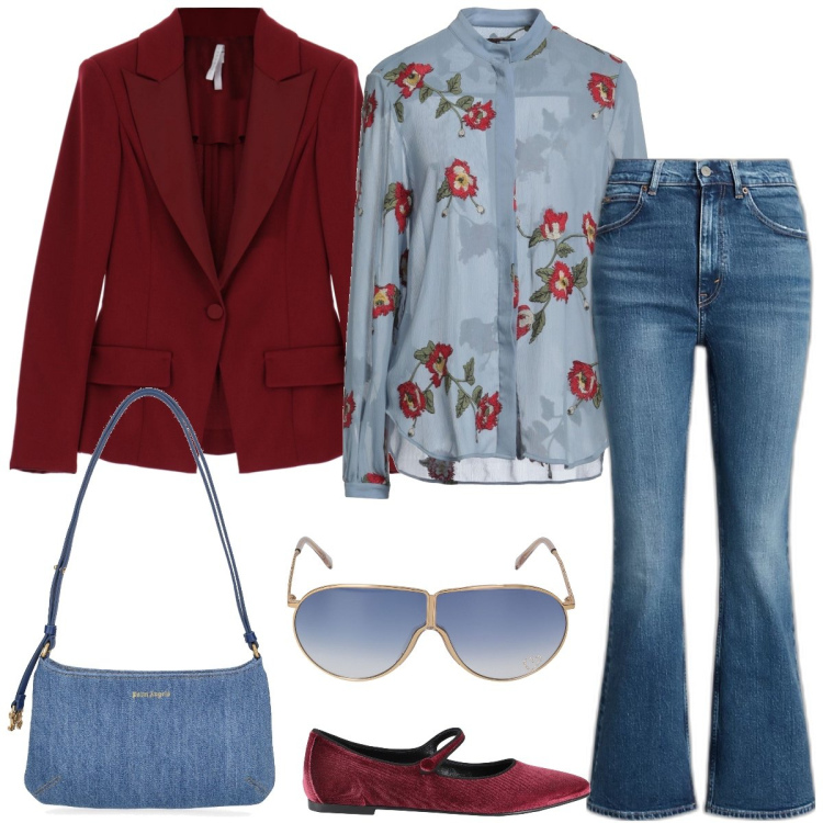 Outfit donna - Total look #1839014. Stile Casual chic per Tutti i giorni. Abbinamento con camicie, ballerine, blazer, jeans, occhiali da sole, borse a spalla.