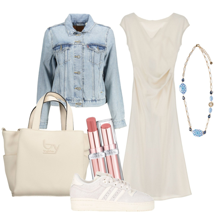 Outfit donna - Ghost outfitter - marzo. Stile Trendy per Tutti i giorni. Abbinamento con sneakers, rossetti, vestiti midi/longuette, borse a spalla, giacche sportive, ciondoli.