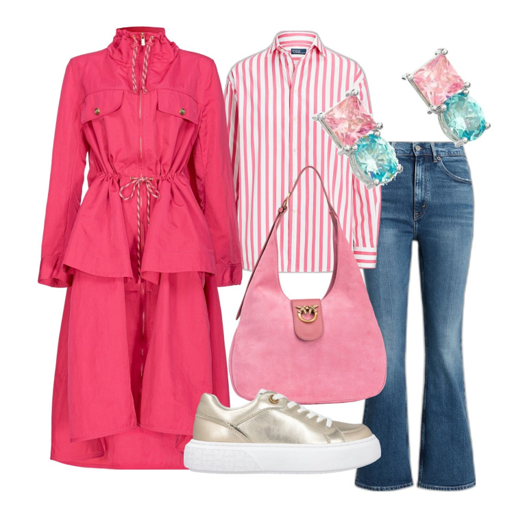 Outfit donna - Ghost outfitter - marzo. Stile Casual per Tutti i giorni. Abbinamento con orecchini, parka, sneakers, borse a spalla, jeans, camicie.