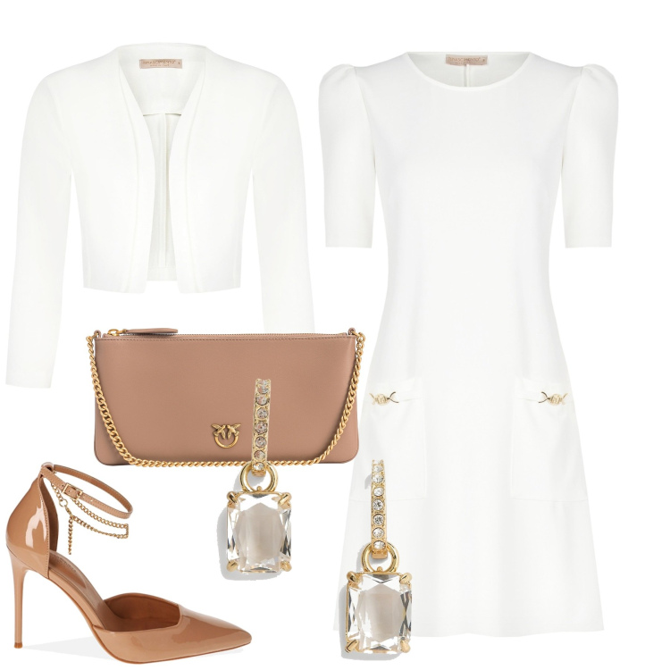 Outfit donna - White. Stile Chic per Tutti i giorni. Abbinamento con borse a tracolla, vestiti corti, blazer, décolleté, orecchini.