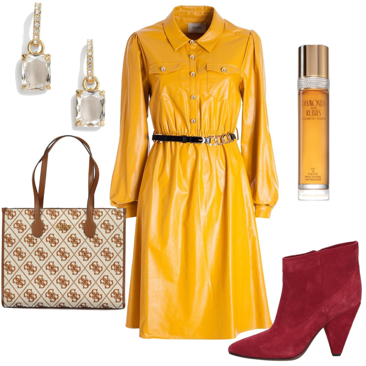 Outfit donna - Total look #1839076. Stile Urban per Tutti i giorni. Abbinamento con stivaletti, profumi, vestiti chemisier, orecchini, borse a spalla.