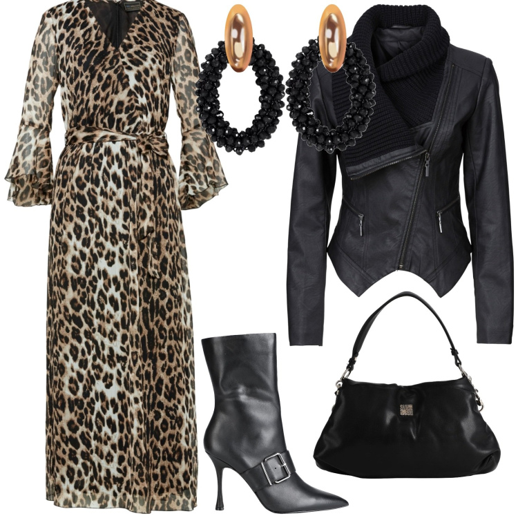 Outfit donna - Total look #1839107. Stile Rock per Serata fuori. Abbinamento con borse a mano, stivaletti, orecchini, blazer, vestiti lunghi.