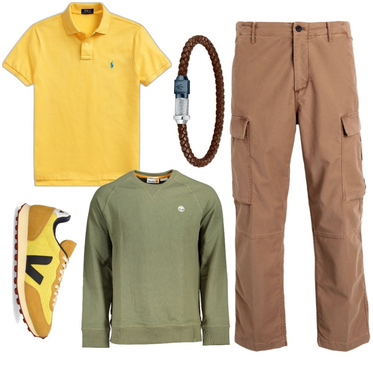 Outfit uomo - Camillo: con la mia nipotina. Stile Urban per Tutti i giorni. Abbinamento con pantaloni cargo, braccialetti, polo, sneakers, felpe.