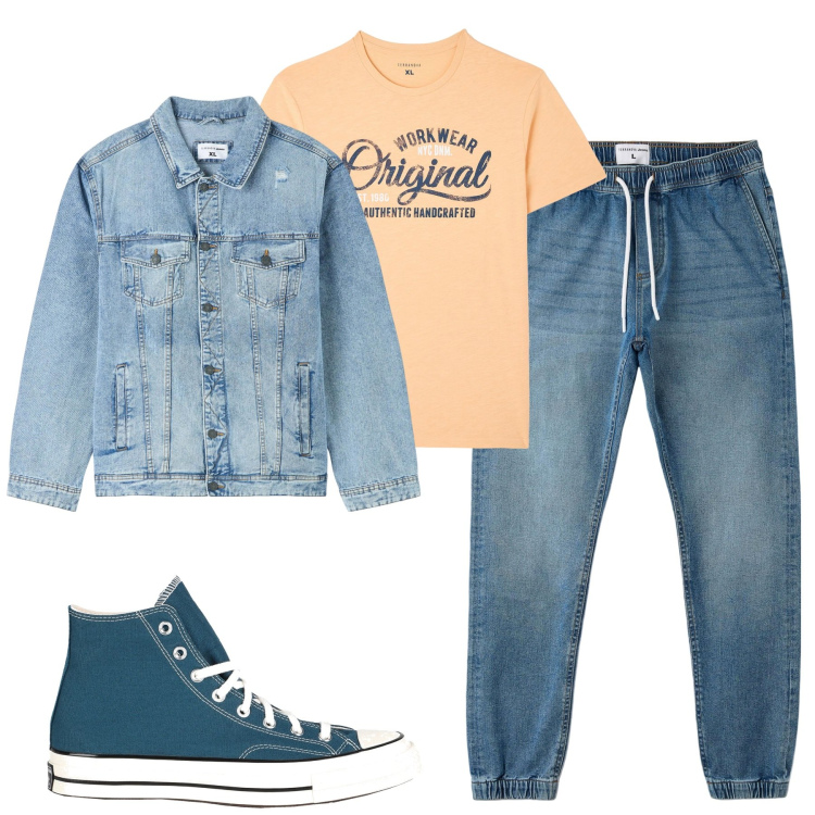 Outfit uomo - Total look #1839138. Stile Casual per Tutti i giorni. Abbinamento con sneakers alte, giacche, t-shirt, jeans.