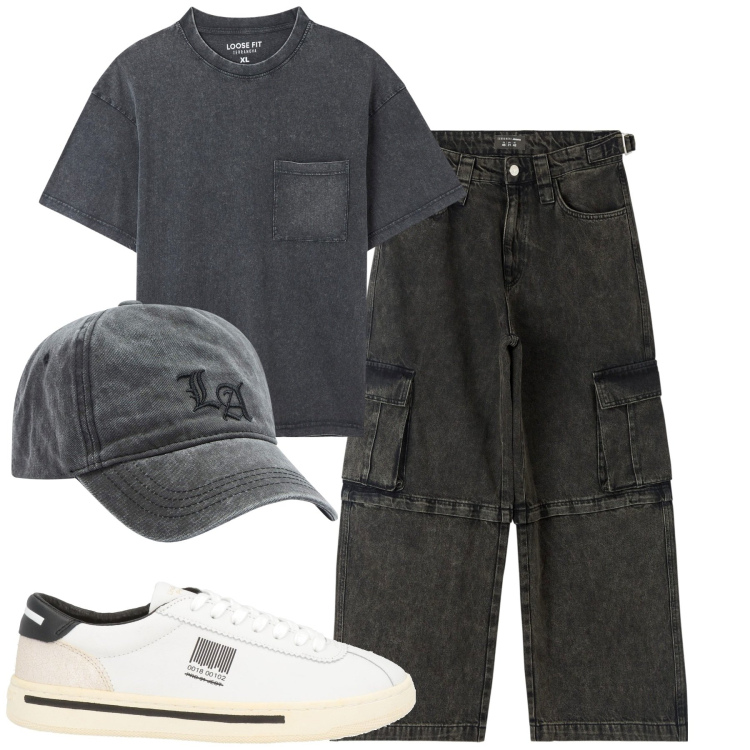 Outfit uomo - Total look #1839146. Stile Urban per Tutti i giorni. Abbinamento con sneakers, jeans, cappelli, t-shirt.