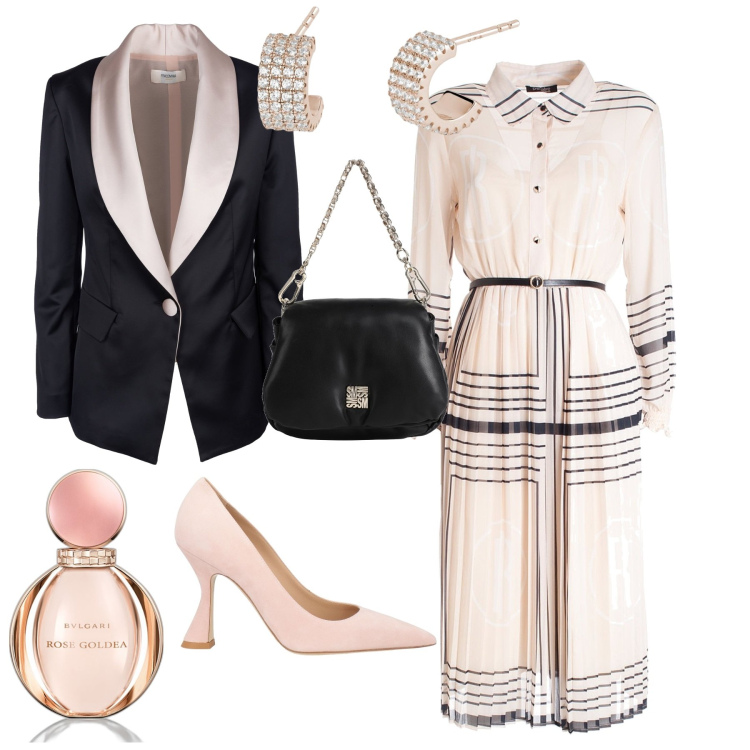 Outfit donna - Bon ton evento serata speciale. Stile Bon Ton per Serata fuori. Abbinamento con décolleté, borse a mano, profumi, orecchini, vestiti chemisier, blazer.