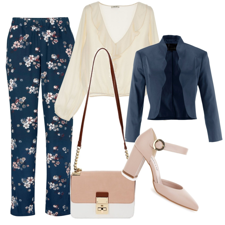 Outfit donna - Chiaro, scuro. Stile Bon Ton per Tutti i giorni. Abbinamento con pantaloni, blazer, borse a tracolla, camicie, décolleté.