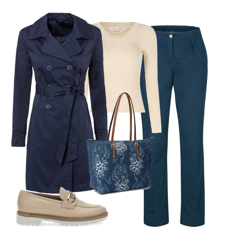 Outfit donna - Total look #1839372. Stile Urban per Tutti i giorni. Abbinamento con trench, pantaloni, maglieria, borse tote, mocassini.