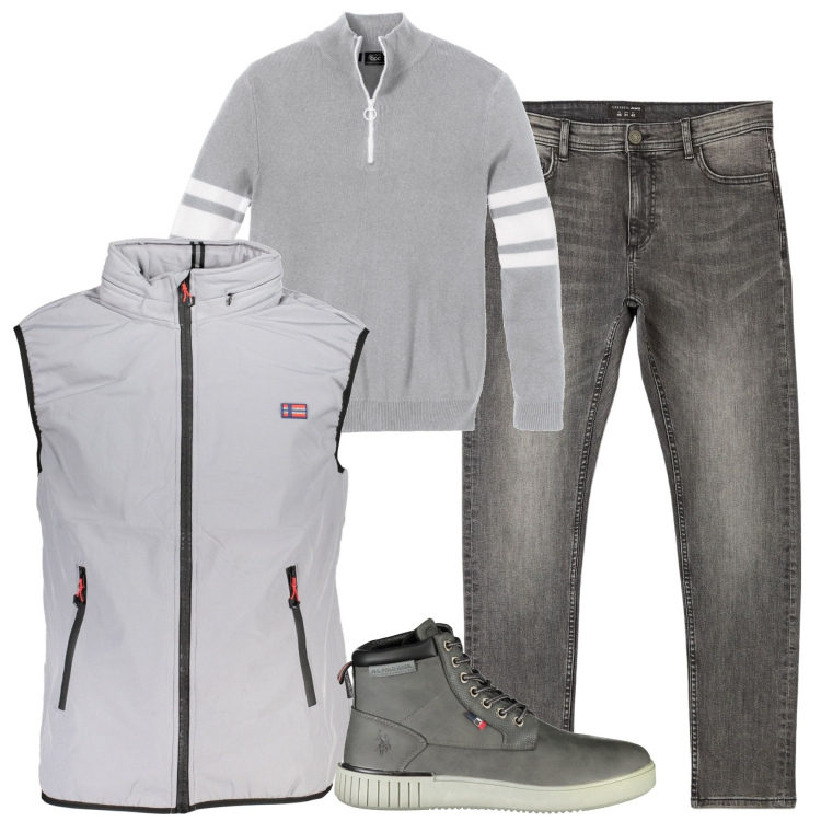 Outfit uomo - City. Stile Casual per Tutti i giorni. Abbinamento con t-shirt sportive, jeans skinny, stivali, giacche.