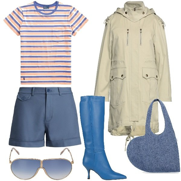 Outfit donna - Total look #1839403. Stile Trendy per Tutti i giorni. Abbinamento con stivali, cappotti, minigonne, t-shirt, shopping bag, occhiali da sole.