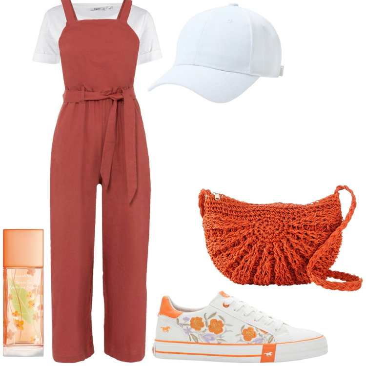 Outfit donna - Total look #1839442. Stile Casual per Tutti i giorni. Abbinamento con t-shirt, sneakers, borse a tracolla, tute, profumi, cappelli.