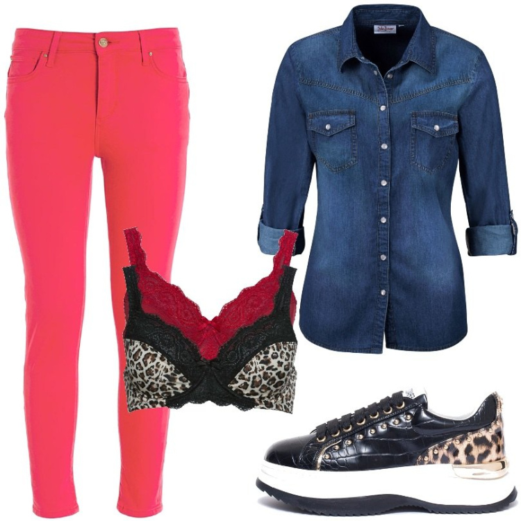 Outfit donna - Total look #1839467. Stile Casual per Tutti i giorni. Abbinamento con camicie, reggiseni, jeans, sneakers.