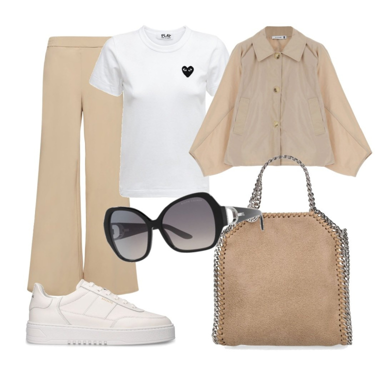 Outfit donna - \'90. Stile Casual chic per Tutti i giorni. Abbinamento con blazer, occhiali da sole, borse a mano, sneakers, pantaloni, t-shirt.