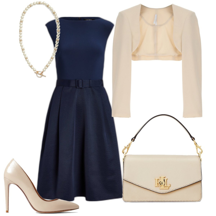 Outfit donna - Classico ed elegante. Stile Chic per Cerimonia. Abbinamento con blazer, vestiti, borse a tracolla, collane, décolleté.