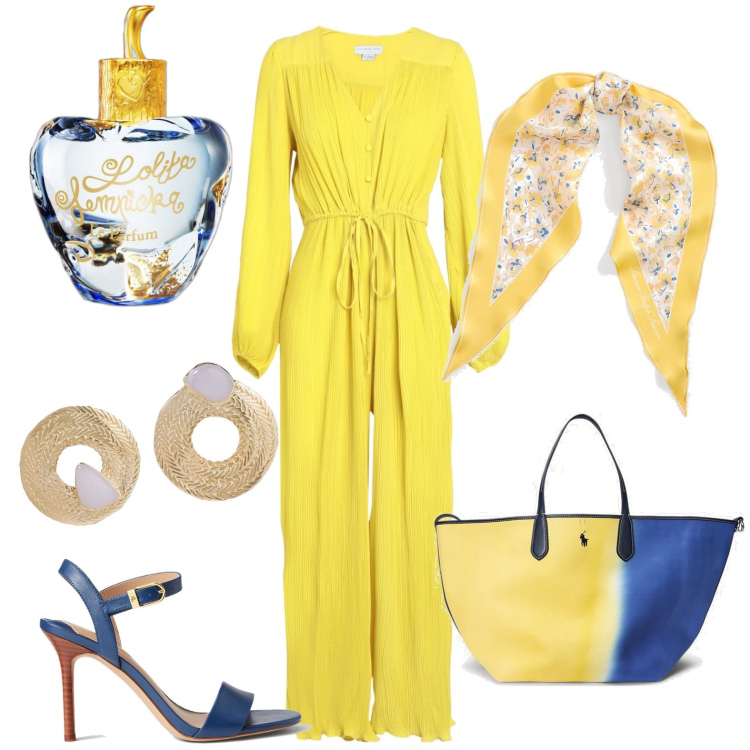 Outfit donna - Total look #1839979. Stile Casual chic per Serata fuori. Abbinamento con tute, orecchini, profumi, borse tote, sandali in pelle, foulard.