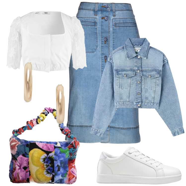 Outfit donna - Ritorno agli anni 90. Stile Casual chic per Tutti i giorni. Abbinamento con gonne, sneakers, camicie, blazer, orecchini, borse a spalla.