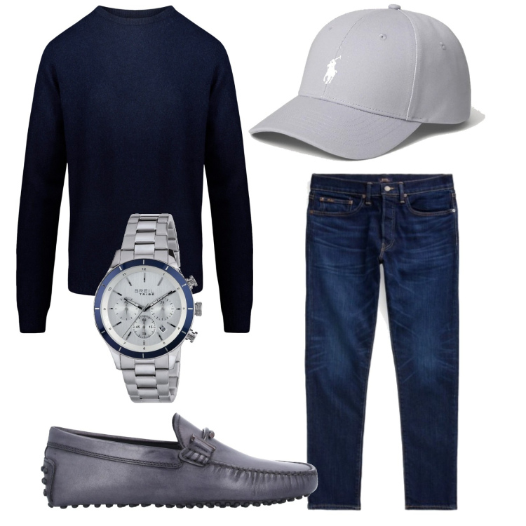 Outfit uomo - Total look #1840130. Stile Casual per Tutti i giorni. Abbinamento con scarpe stringate, orologi, jeans, cappelli, maglieria.
