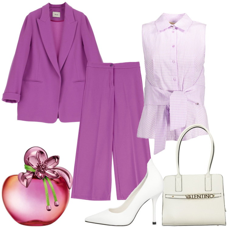 Outfit donna - Colore preferito. Stile Chic per Serata fuori. Abbinamento con décolleté, profumi, blazer, pantaloni, camicie, borse a spalla.