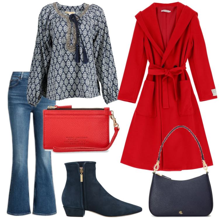 Outfit donna - Total look #1840206. Stile Casual chic per Tutti i giorni. Abbinamento con stivaletti, cappotti, jeans, borse a tracolla, camicie, portafogli.