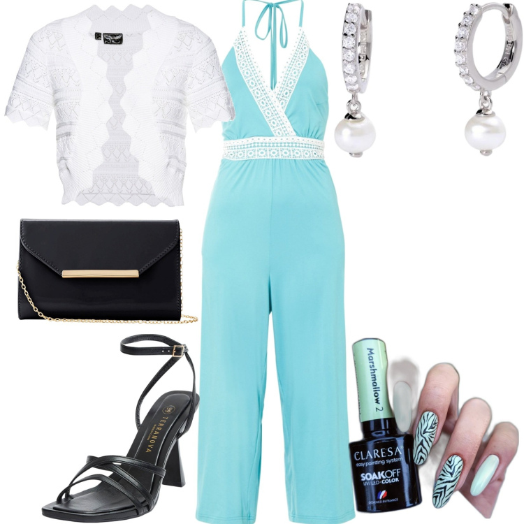 Outfit donna - Dayana/ cerimonia low cost. Stile Romantica per Cerimonia. Abbinamento con blazer, pochette, tute, smalti, sandali col tacco, orecchini.