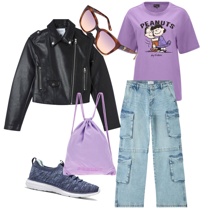 Outfit donna - Pasquetta fuori porta. Stile Casual per Tutti i giorni. Abbinamento con sneakers, jeans, giacche, zaini, t-shirt, occhiali da sole.