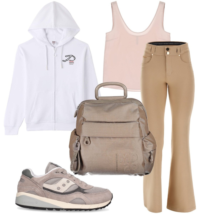 Outfit donna - Nata sportiva. Stile Sporty chic per Sport. Abbinamento con felpe con cappuccio, canottiere, pantaloni, sneakers, zaini.