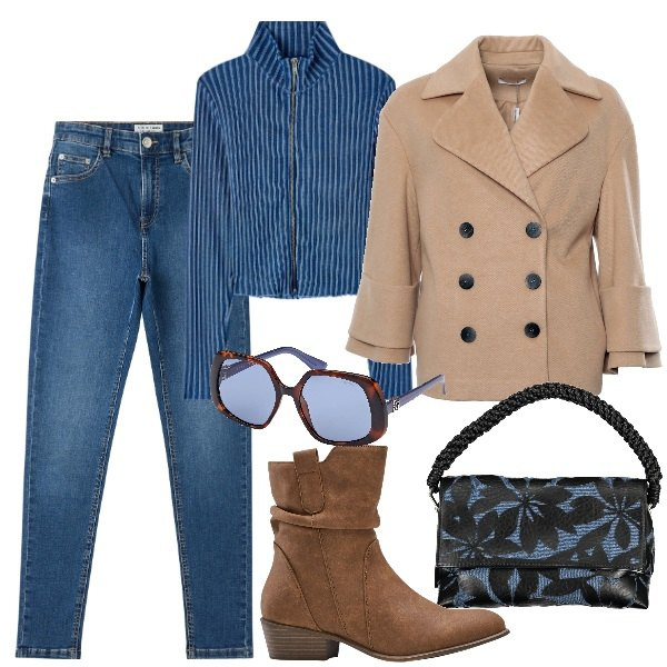 Outfit donna - Il trench crop. Stile Trendy per Tutti i giorni. Abbinamento con stivaletti texani, maglieria, jeans skinny, cappotti, borse a spalla, occhiali da sole.