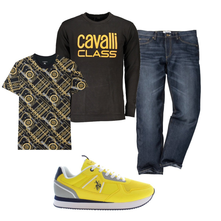 Outfit uomo - Total look #1840408. Stile Casual per Tutti i giorni. Abbinamento con jeans dritti, t-shirt, felpe, scarpe sportive.