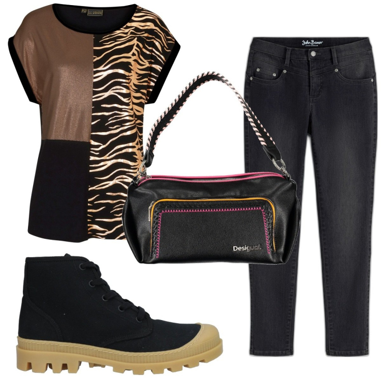 Outfit donna - Total look #1840421. Stile Trendy per Tutti i giorni. Abbinamento con stivaletti, maglieria, jeans slim fit, borse a spalla.