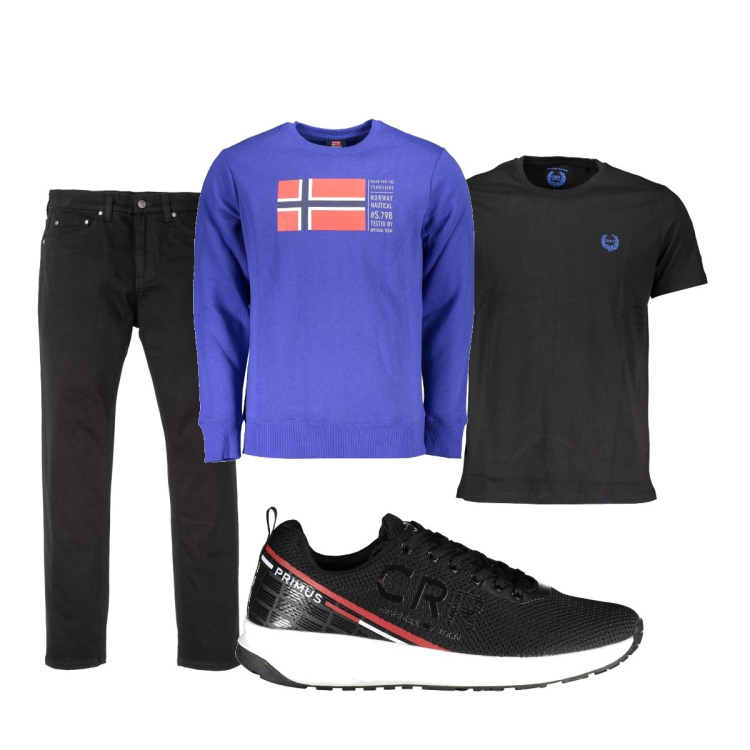 Outfit uomo - Total look #1840435. Stile Casual per Tutti i giorni. Abbinamento con jeans slim fit, felpe, t-shirt, scarpe sportive.