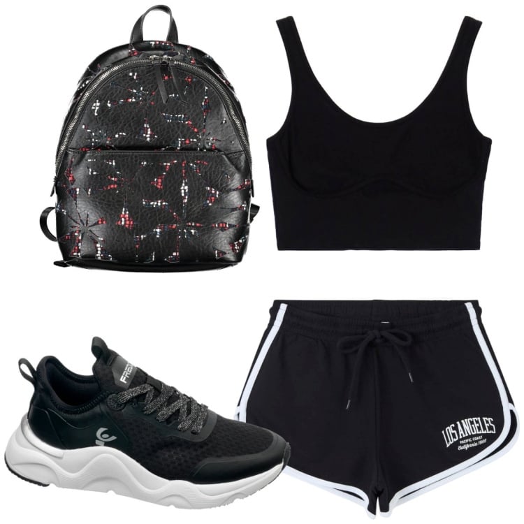 Outfit donna - Total look #1840446. Stile Basic per Sport. Abbinamento con shorts, canottiere, sneakers, zaini.